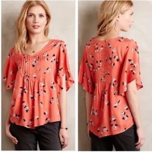 Anthropologie Maeve Maya Coral Flutter Sleeve floral blouse size 2/small